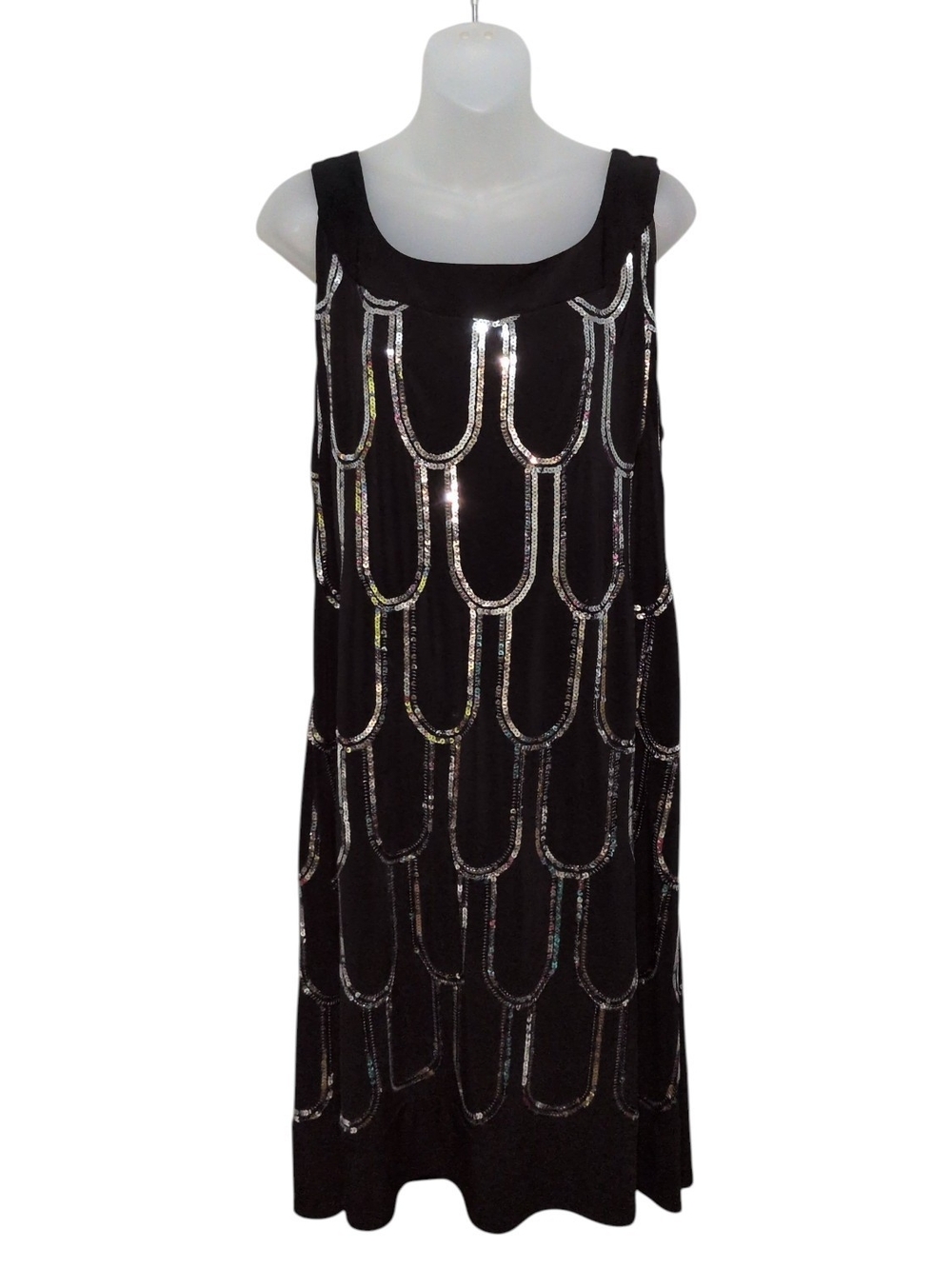 Black & Silver Knit Sequin Cocktail Dress Plus Size 18W Flapper Art Deco